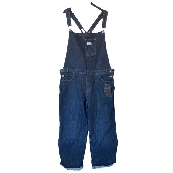 Levi’s Premium Denim Overalls Women’s 24W NWT Dark Wash Relaxed Fit Workwear Jum - Picture 4 of 7